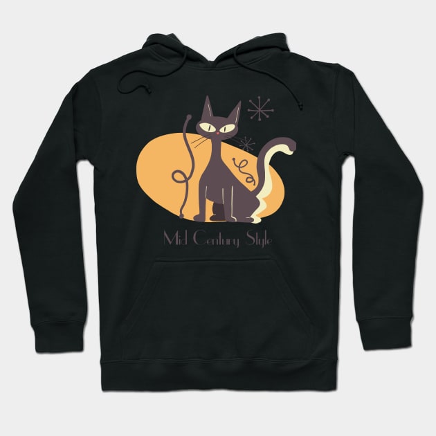 Mid Century Cat Illustration Hoodie by MariOyama